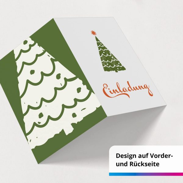 10 x Einladungskarten Klappkarten Weihnachten mit Umschlag zur Weihnachtsfeier Motiv Schlichter Tannenbaum klassisch grün – Bild 4