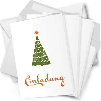10 x Einladungskarten Klappkarten Weihnachten mit Umschlag zur Weihnachtsfeier Motiv Schlichter Tannenbaum klassisch grün