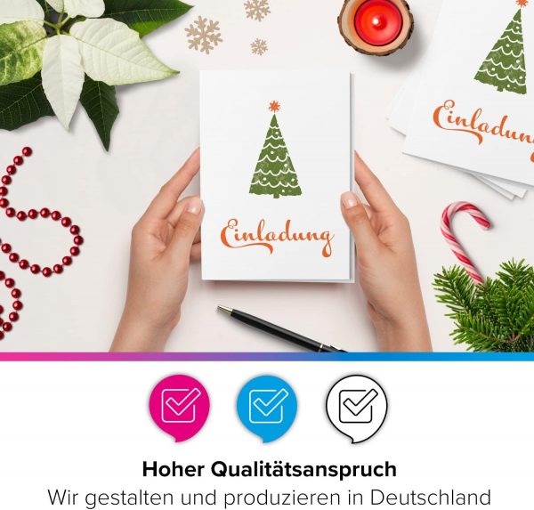 10 x Einladungskarten Klappkarten Weihnachten mit Umschlag zur Weihnachtsfeier Motiv Schlichter Tannenbaum klassisch grün – Bild 6