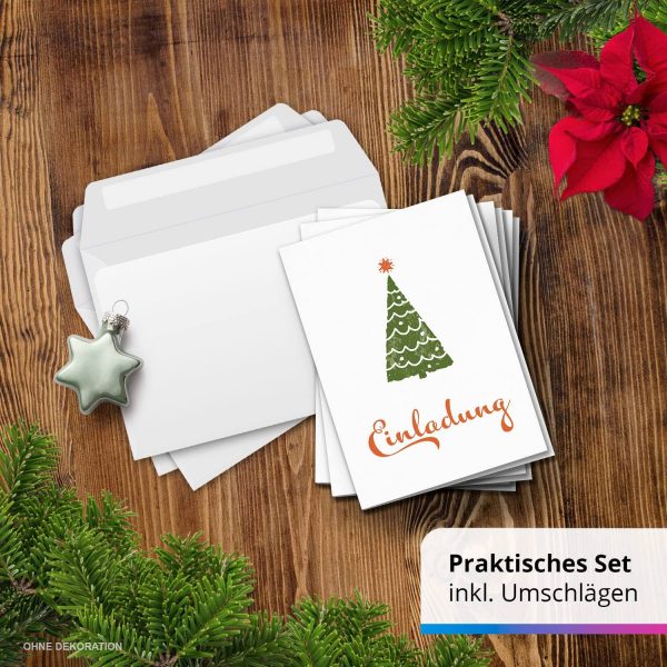 10 x Einladungskarten Klappkarten Weihnachten mit Umschlag zur Weihnachtsfeier Motiv Schlichter Tannenbaum klassisch grün – Bild 7