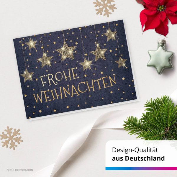 10 Weihnachtskarten Grußkarten zu Weihnachten - Klappkarten mit Umschlägen - Frohe Weihnachten Modern Sterne hängend – Bild 4