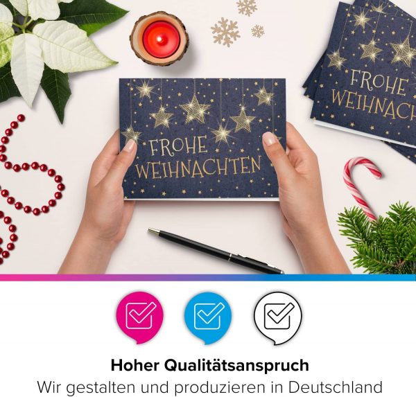10 Weihnachtskarten Grußkarten zu Weihnachten - Klappkarten mit Umschlägen - Frohe Weihnachten Modern Sterne hängend – Bild 5