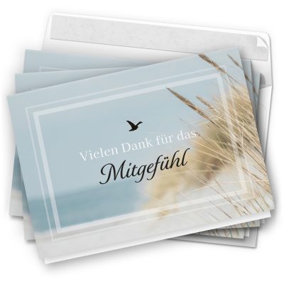 Danksagungskarten Trauer – 10 Stück mit Umschlägen – Motiv: Danke Mitgefühl Meer – Trauerkarten Danksagung mit Text – Dankeskarten Trauer Beerdigung