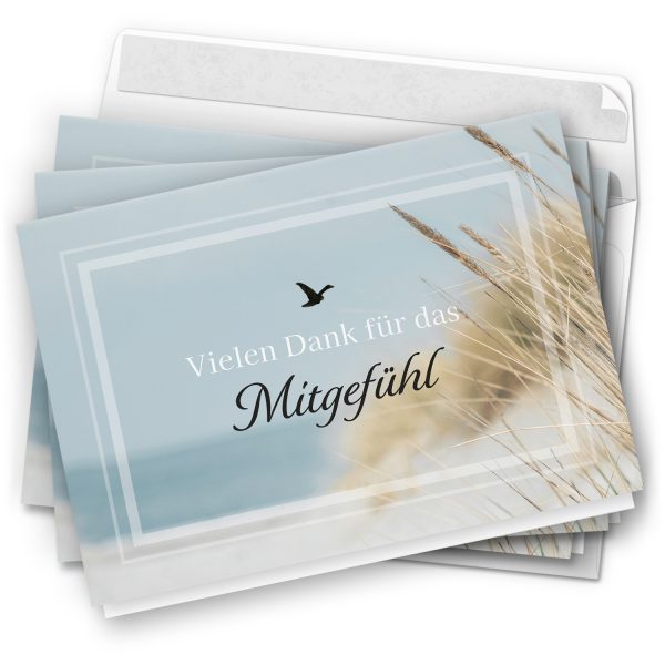 Danksagungskarten Trauer – 10 Stück mit Umschlägen – Motiv: Danke Mitgefühl Meer – Trauerkarten Danksagung mit Text – Dankeskarten Trauer Beerdigung