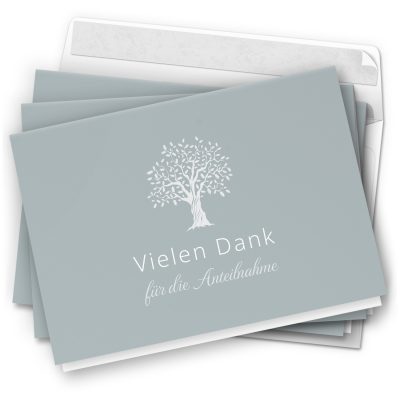 Danksagungskarten Trauer – 10 Stück mit Umschlägen – Motiv: Baum Blau Grau – Trauerkarten Danksagung mit Text – Dankeskarten Trauer nach Beerdigung