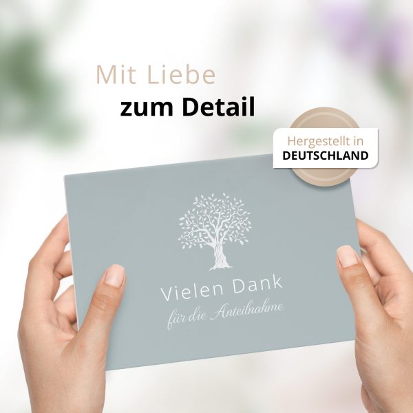 Danksagungskarten Trauer – 10 Stück mit Umschlägen – Motiv: Baum Blau Grau – Trauerkarten Danksagung mit Text – Dankeskarten Trauer nach Beerdigung – Bild 2
