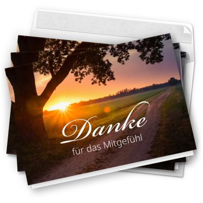 Danksagungskarten Trauer – 10 Stück mit Umschlägen – Motiv: Untergang am Feld – Trauerkarten Danksagung mit Text – Dankeskarten Trauer nach Beerdigung