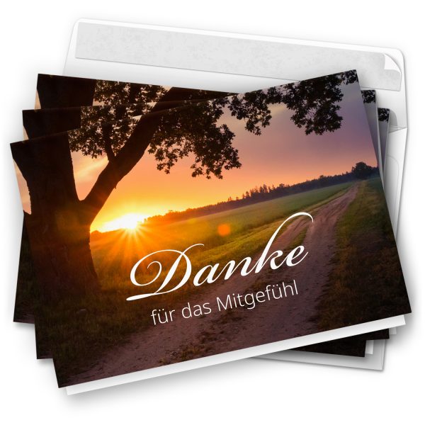 Danksagungskarten Trauer – 10 Stück mit Umschlägen – Motiv: Untergang am Feld – Trauerkarten Danksagung mit Text – Dankeskarten Trauer nach Beerdigung