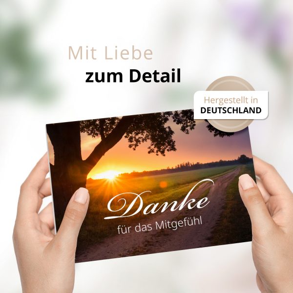 Danksagungskarten Trauer – 10 Stück mit Umschlägen – Motiv: Untergang am Feld – Trauerkarten Danksagung mit Text – Dankeskarten Trauer nach Beerdigung – Bild 2