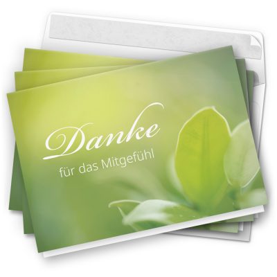Danksagungskarten Trauer – 10 Stück mit Umschlägen – Motiv: Grüne Natur – Trauerkarten Danksagung mit Text – Dankeskarten Trauer nach Beerdigung