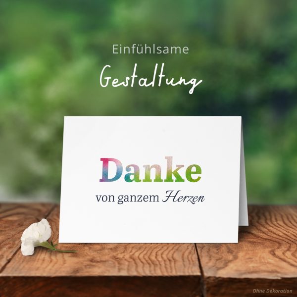 Danksagungskarten Trauer – 10 Stück mit Umschlägen – Motiv: Regenbogen Danke – Trauerkarten Danksagung mit Text – Dankeskarten Trauer nach Beerdigung – Bild 6
