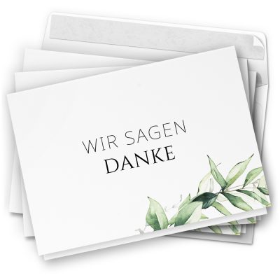 Danksagungskarten Trauer – 10 Stück mit Umschlägen – Motiv: Grüne Blätter – Trauerkarten Danksagung mit Text – Dankeskarten Trauer nach Beerdigung