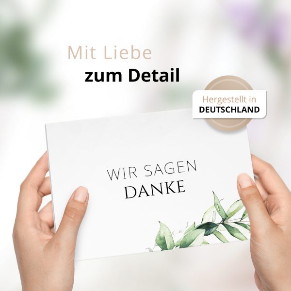 Danksagungskarten Trauer – 10 Stück mit Umschlägen – Motiv: Grüne Blätter – Trauerkarten Danksagung mit Text – Dankeskarten Trauer nach Beerdigung – Bild 2