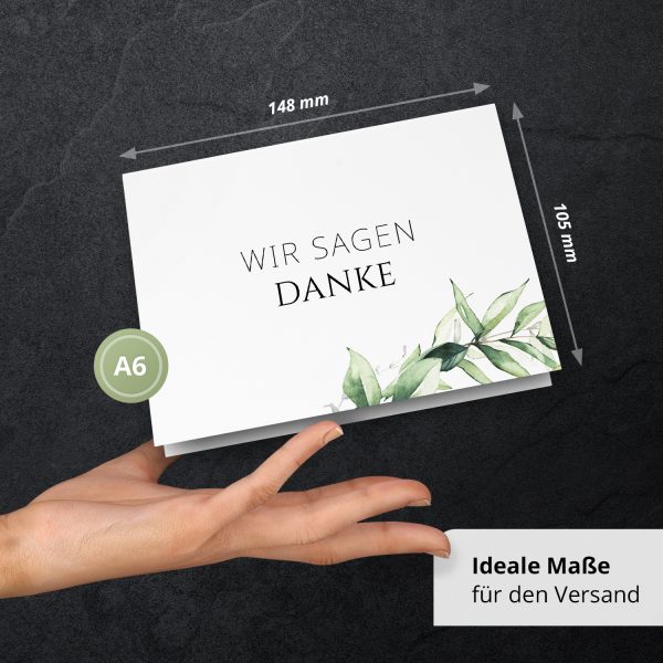 Danksagungskarten Trauer – 10 Stück mit Umschlägen – Motiv: Grüne Blätter – Trauerkarten Danksagung mit Text – Dankeskarten Trauer nach Beerdigung – Bild 4
