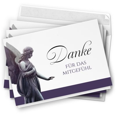Danksagungskarten Trauer – 10 Stück mit Umschlägen – Motiv: Engel Lila – Trauerkarten Danksagung mit Text – Dankeskarten Trauer nach Beerdigung