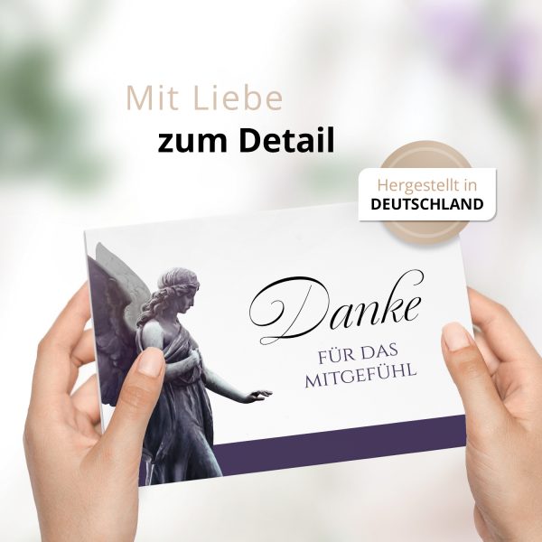 Danksagungskarten Trauer – 10 Stück mit Umschlägen – Motiv: Engel Lila – Trauerkarten Danksagung mit Text – Dankeskarten Trauer nach Beerdigung – Bild 2