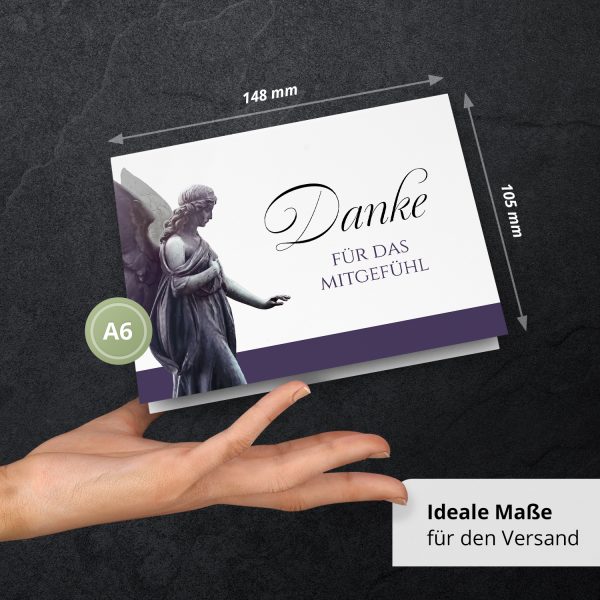 Danksagungskarten Trauer – 10 Stück mit Umschlägen – Motiv: Engel Lila – Trauerkarten Danksagung mit Text – Dankeskarten Trauer nach Beerdigung – Bild 4