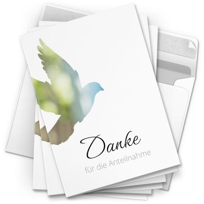 Danksagungskarten Trauer – 10 Stück mit Umschlägen – Motiv: Taube – Trauerkarten Danksagung mit Text – Dankeskarten Trauer nach Beerdigung