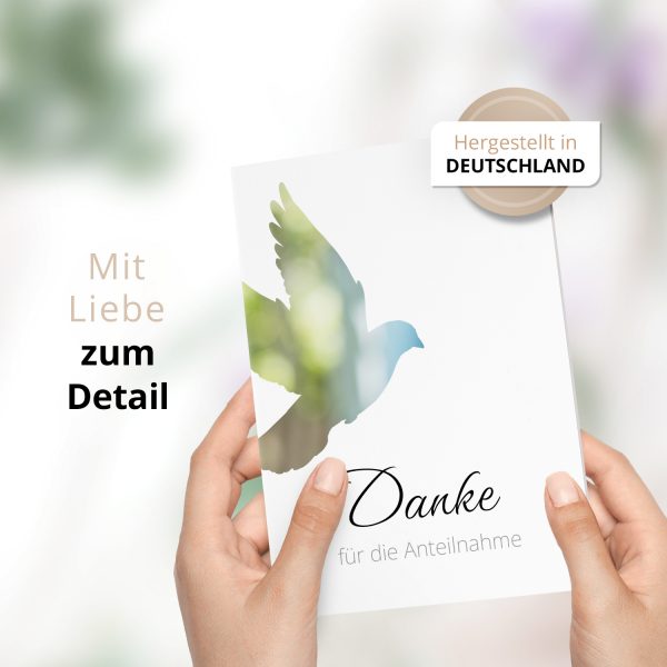Danksagungskarten Trauer – 10 Stück mit Umschlägen – Motiv: Taube – Trauerkarten Danksagung mit Text – Dankeskarten Trauer nach Beerdigung – Bild 2