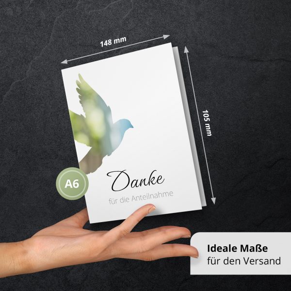 Danksagungskarten Trauer – 10 Stück mit Umschlägen – Motiv: Taube – Trauerkarten Danksagung mit Text – Dankeskarten Trauer nach Beerdigung – Bild 4