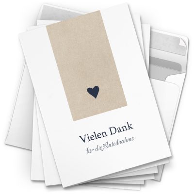 Danksagungskarten Trauer – 10 Stück mit Umschlägen – Motiv: Schlichtes Herz – Trauerkarten Danksagung mit Text – Dankeskarten Trauer nach Beerdigung