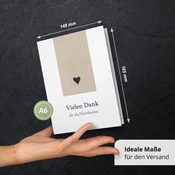 Danksagungskarten Trauer – 10 Stück mit Umschlägen – Motiv: Schlichtes Herz – Trauerkarten Danksagung mit Text – Dankeskarten Trauer nach Beerdigung – Bild 4