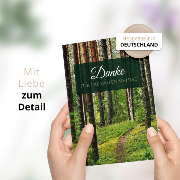 Danksagungskarten Trauer – 10 Stück mit Umschlägen – Motiv: Waldweg – Trauerkarten Danksagung mit Text – Dankeskarten Trauer nach Beerdigung – Bild 2