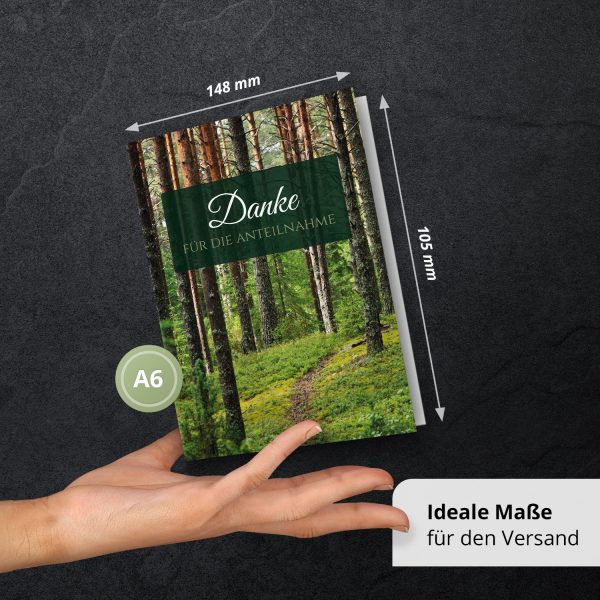 Danksagungskarten Trauer – 10 Stück mit Umschlägen – Motiv: Waldweg – Trauerkarten Danksagung mit Text – Dankeskarten Trauer nach Beerdigung – Bild 4