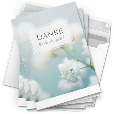 Danksagungskarten Trauer – 10 Stück mit Umschlägen – Motiv: Zarte Blüte – Trauerkarten Danksagung mit Text – Dankeskarten Trauer nach Beerdigung