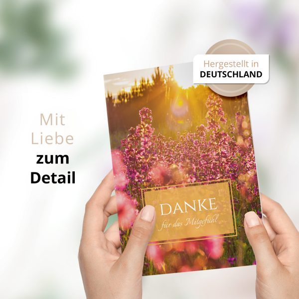 Danksagungskarten Trauer – 10 Stück mit Umschlägen – Wiese im Sonnenschein – Trauerkarten Danksagung mit Text – Dankeskarten Trauer nach Beerdigung – Bild 2