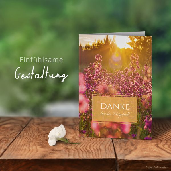 Danksagungskarten Trauer – 10 Stück mit Umschlägen – Wiese im Sonnenschein – Trauerkarten Danksagung mit Text – Dankeskarten Trauer nach Beerdigung – Bild 6