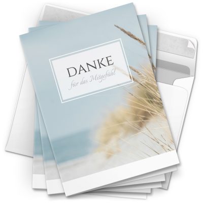 Danksagungskarten Trauer – 10 Stück mit Umschlägen – Motiv: Düne Strand See – Trauerkarten Danksagung mit Text – Dankeskarten Trauer nach Beerdigung