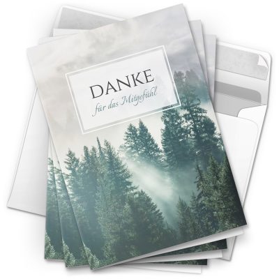 Danksagungskarten Trauer – 10 Stück mit Umschlägen – Motiv: Mystik im Wald – Trauerkarten Danksagung mit Text – Dankeskarten Trauer nach Beerdigung