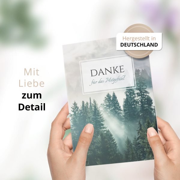 Danksagungskarten Trauer – 10 Stück mit Umschlägen – Motiv: Mystik im Wald – Trauerkarten Danksagung mit Text – Dankeskarten Trauer nach Beerdigung – Bild 2