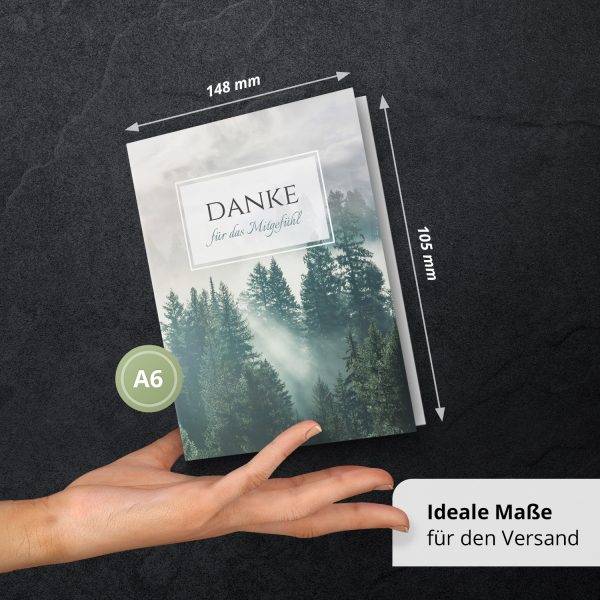 Danksagungskarten Trauer – 10 Stück mit Umschlägen – Motiv: Mystik im Wald – Trauerkarten Danksagung mit Text – Dankeskarten Trauer nach Beerdigung – Bild 4