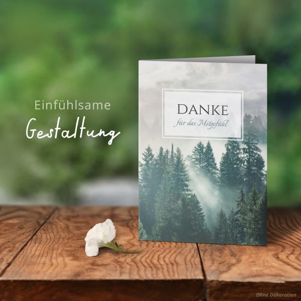 Danksagungskarten Trauer – 10 Stück mit Umschlägen – Motiv: Mystik im Wald – Trauerkarten Danksagung mit Text – Dankeskarten Trauer nach Beerdigung – Bild 6