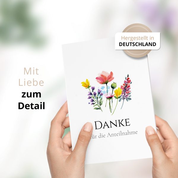 Danksagungskarten Trauer – 10 Stück mit Umschlägen – Motiv: Blumen Mix – Trauerkarten Danksagung mit Text – Dankeskarten Trauer nach Beerdigung – Bild 2