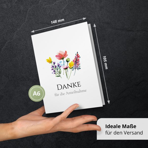Danksagungskarten Trauer – 10 Stück mit Umschlägen – Motiv: Blumen Mix – Trauerkarten Danksagung mit Text – Dankeskarten Trauer nach Beerdigung – Bild 4