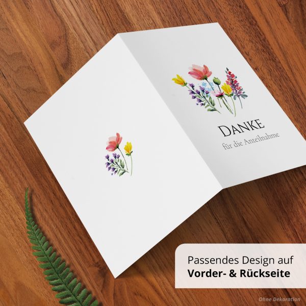 Danksagungskarten Trauer – 10 Stück mit Umschlägen – Motiv: Blumen Mix – Trauerkarten Danksagung mit Text – Dankeskarten Trauer nach Beerdigung – Bild 5