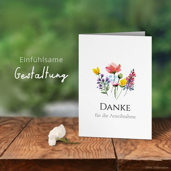 Danksagungskarten Trauer – 10 Stück mit Umschlägen – Motiv: Blumen Mix – Trauerkarten Danksagung mit Text – Dankeskarten Trauer nach Beerdigung – Bild 6