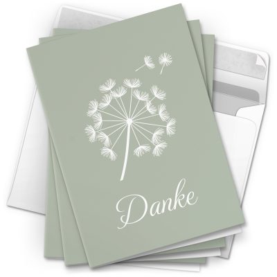 Danksagungskarten Trauer – 10 Stück mit Umschlägen – Motiv: Pusteblume Mint – Trauerkarten Danksagung mit Text – Dankeskarten Trauer nach Beerdigung