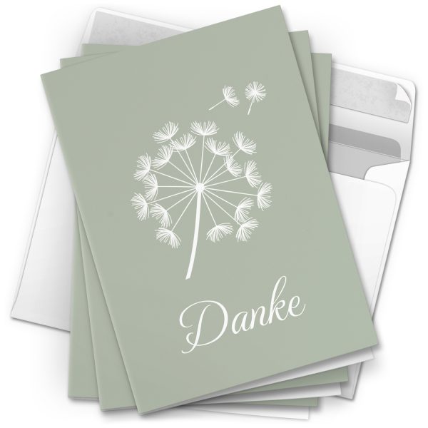 Danksagungskarten Trauer – 10 Stück mit Umschlägen – Motiv: Pusteblume Mint – Trauerkarten Danksagung mit Text – Dankeskarten Trauer nach Beerdigung