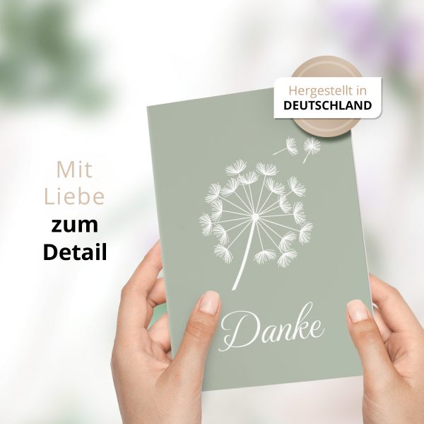 Danksagungskarten Trauer – 10 Stück mit Umschlägen – Motiv: Pusteblume Mint – Trauerkarten Danksagung mit Text – Dankeskarten Trauer nach Beerdigung – Bild 2