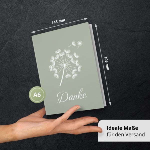 Danksagungskarten Trauer – 10 Stück mit Umschlägen – Motiv: Pusteblume Mint – Trauerkarten Danksagung mit Text – Dankeskarten Trauer nach Beerdigung – Bild 4
