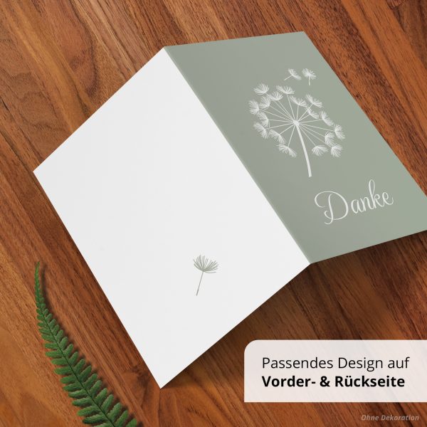 Danksagungskarten Trauer – 10 Stück mit Umschlägen – Motiv: Pusteblume Mint – Trauerkarten Danksagung mit Text – Dankeskarten Trauer nach Beerdigung – Bild 5