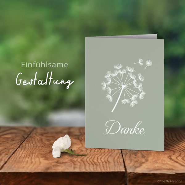 Danksagungskarten Trauer – 10 Stück mit Umschlägen – Motiv: Pusteblume Mint – Trauerkarten Danksagung mit Text – Dankeskarten Trauer nach Beerdigung – Bild 6