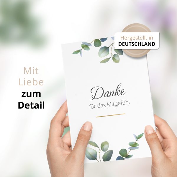 Danksagungskarten Trauer – 10 Stück mit Umschlägen – Motiv: Eukalyptus – Trauerkarten Danksagung mit Text – Dankeskarten Trauer nach Beerdigung – Bild 2