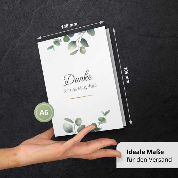 Danksagungskarten Trauer – 10 Stück mit Umschlägen – Motiv: Eukalyptus – Trauerkarten Danksagung mit Text – Dankeskarten Trauer nach Beerdigung – Bild 4