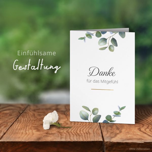 Danksagungskarten Trauer – 10 Stück mit Umschlägen – Motiv: Eukalyptus – Trauerkarten Danksagung mit Text – Dankeskarten Trauer nach Beerdigung – Bild 6