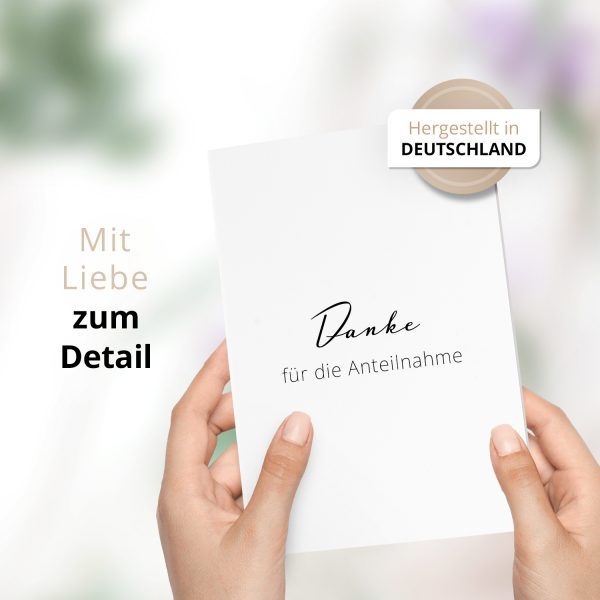 Danksagungskarten Trauer – 10 Stück mit Umschlägen – Motiv: Schlichtes Danke – Trauerkarten Danksagung mit Text – Dankeskarten Trauer nach Beerdigung – Bild 2